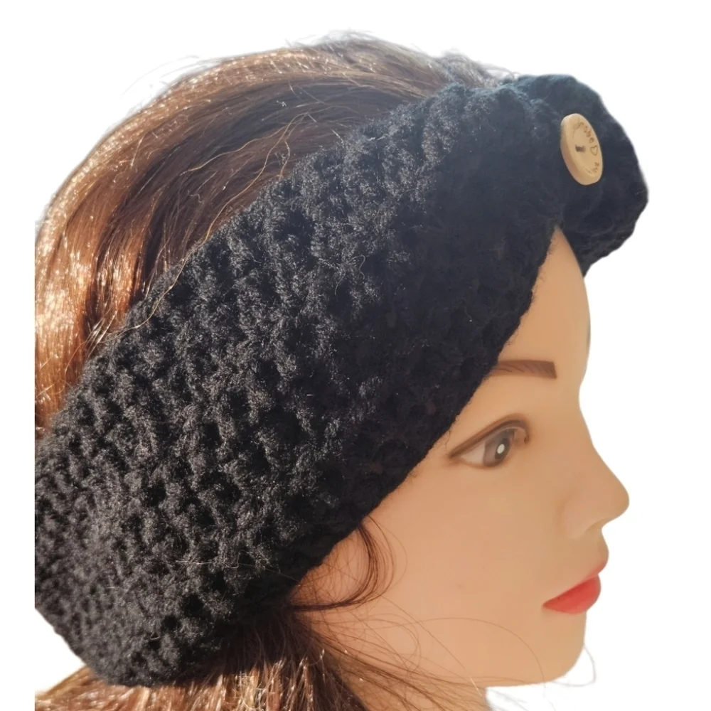 Hand Crafted 3 in 1 Hair accessory Black Crochet ear warmer Handmade headband